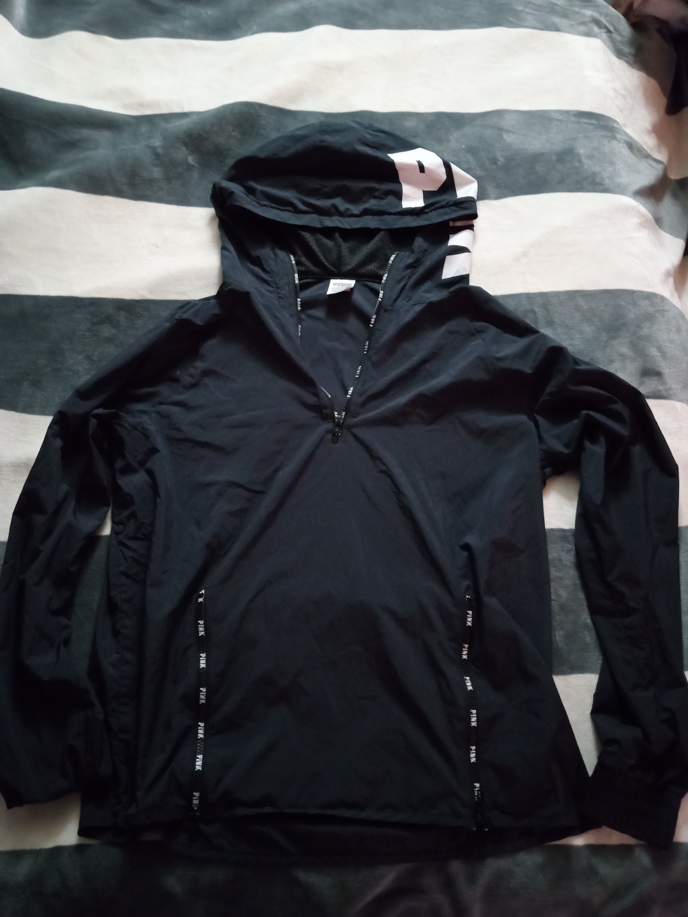 Victoria's Secret PINK Black Hooded Jacket with White Trim